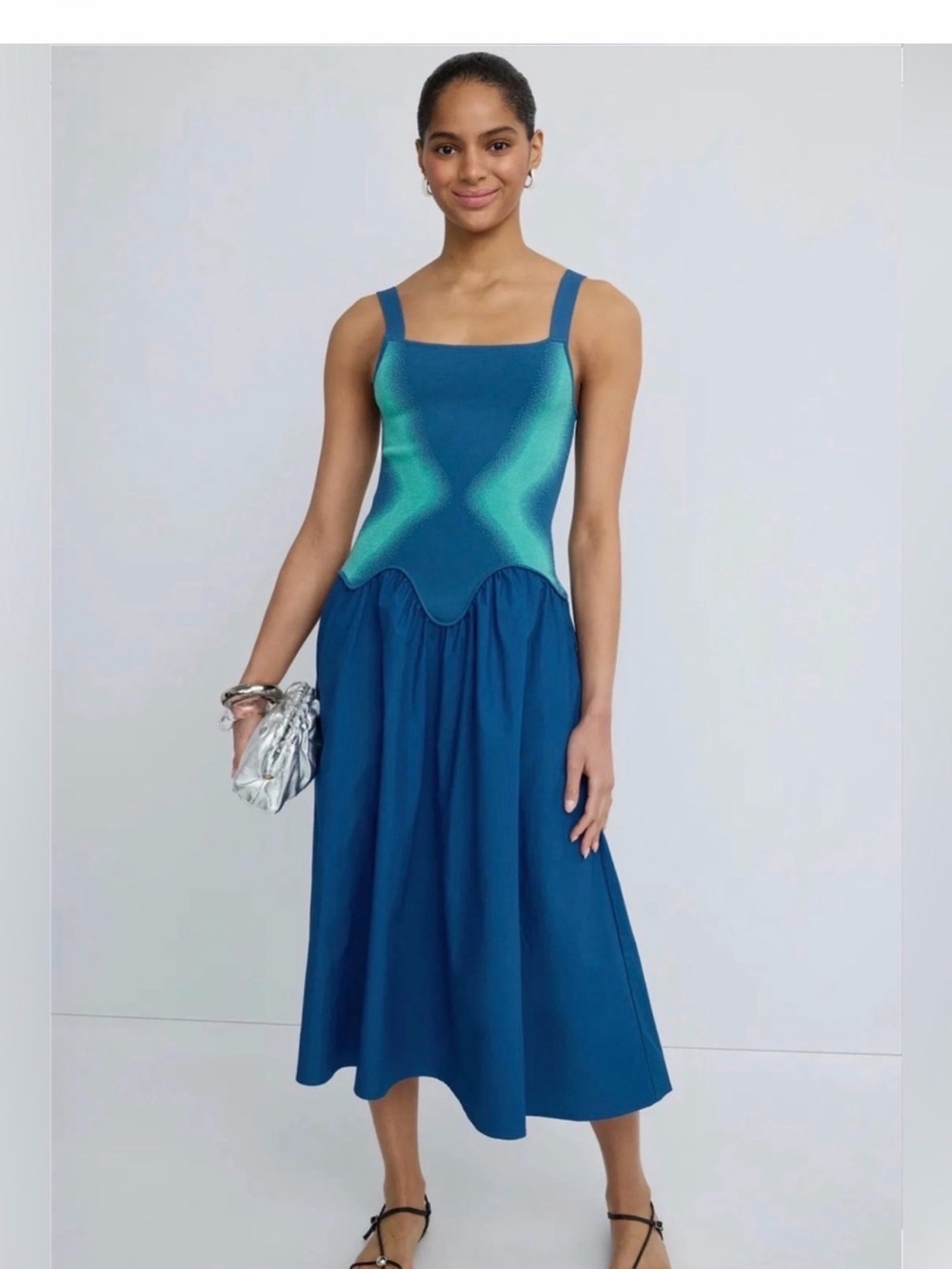 PH5 Mushu Mixed Media Tank Midi Dress Blue Teal Size M